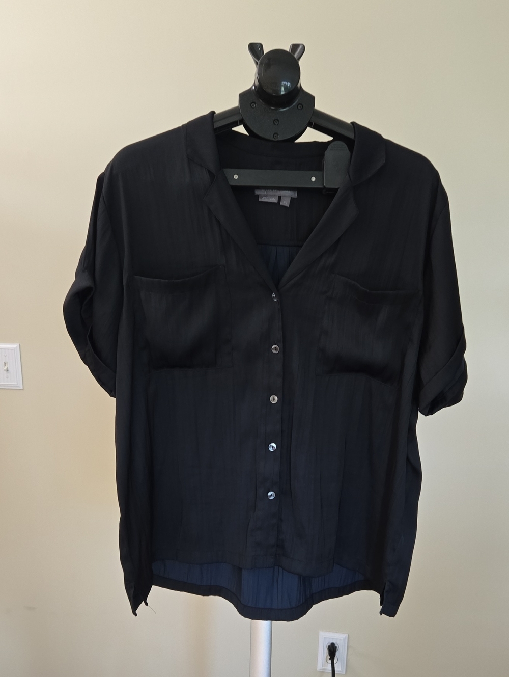 Relaxed Navy Button-Down Shirt with Chest Pockets